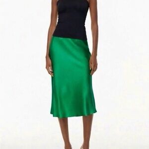 Babaton Slip Satin Green Midi Skirt